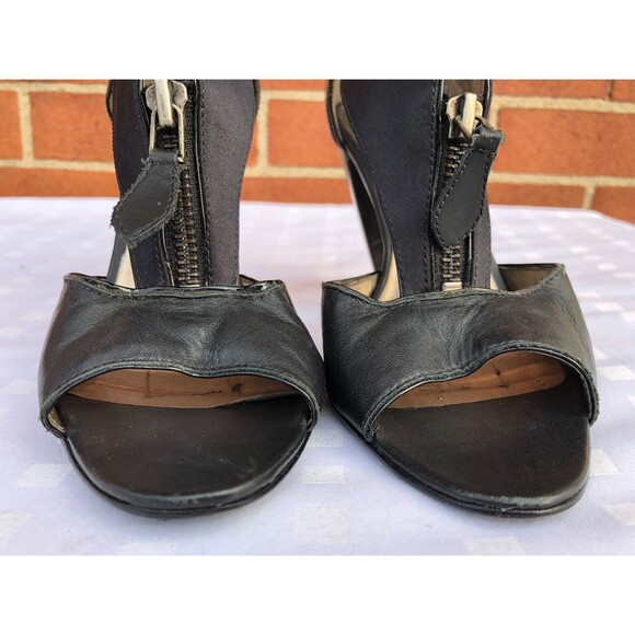 POUR LA VICTOIRE WOMEN BLACK /METALLIC LEATHER OPEN TOES HEEL SHOES US SIZE 6.5 - Picture 8 of 12